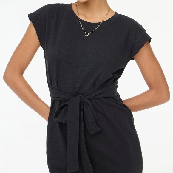 J.Crew Factory - Versatile Knit Tie-Waist Cotton Mini Dress Size L Black - Picture 2 of 10